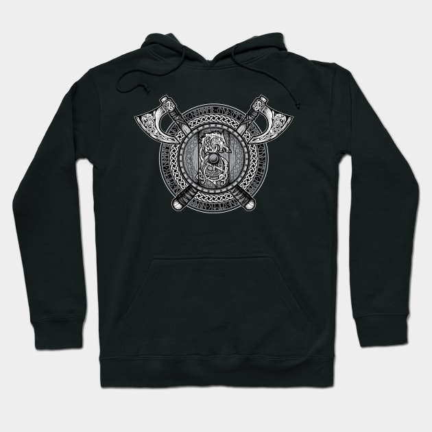 Fenrir Viking Shield (Grayscale) Hoodie by celtichammerclub